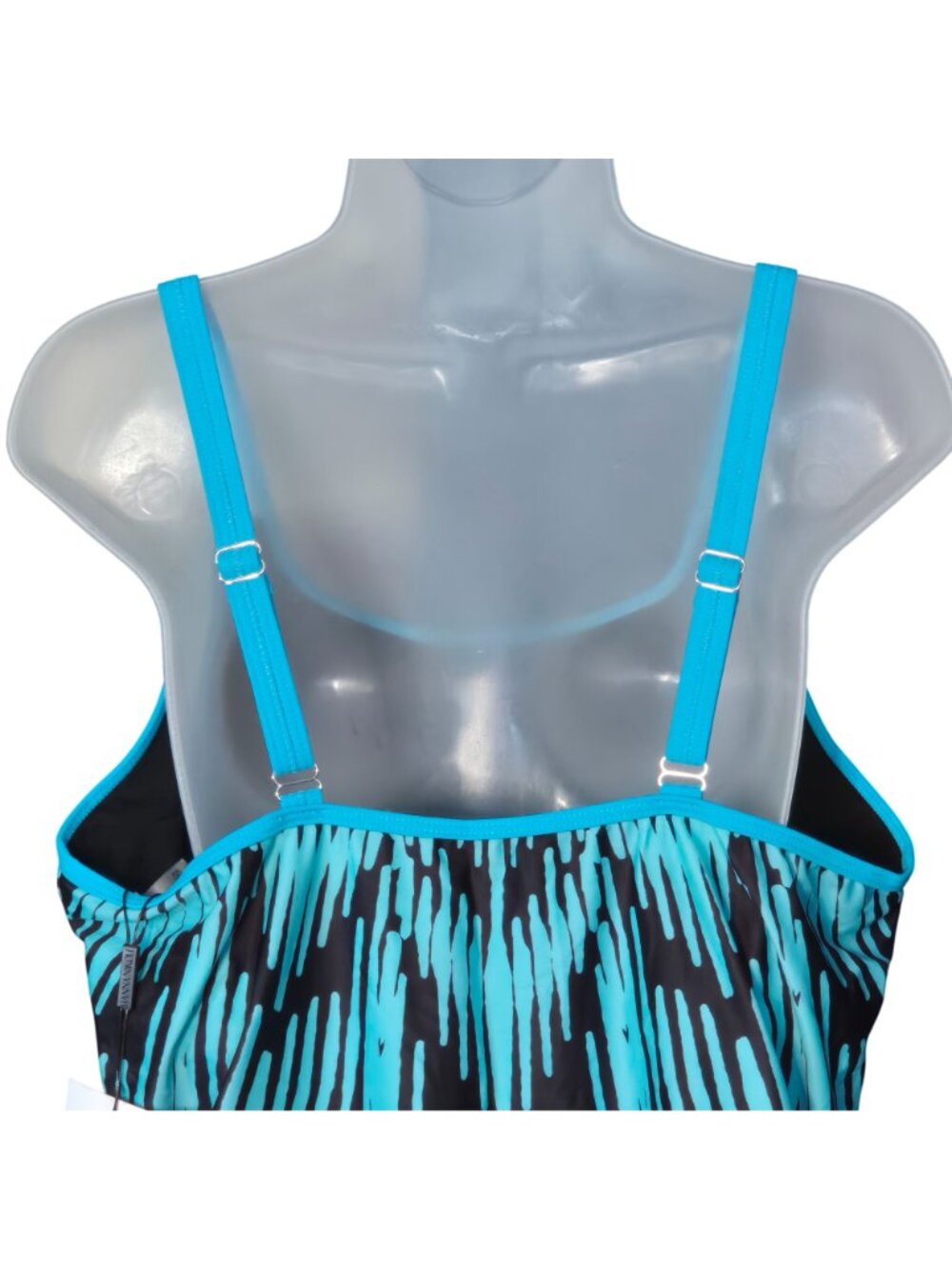 Black Blue Abstract Tankini Top 16W Plus Size Flared Built In Bra - Picture 8 of 8